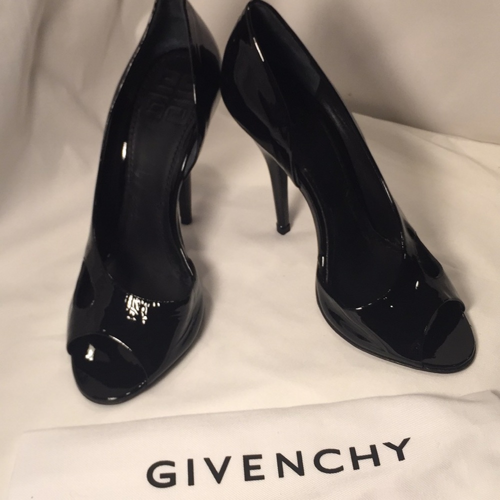 Givenchy Black Patent Leather Peep-Toe Stiletto Heels